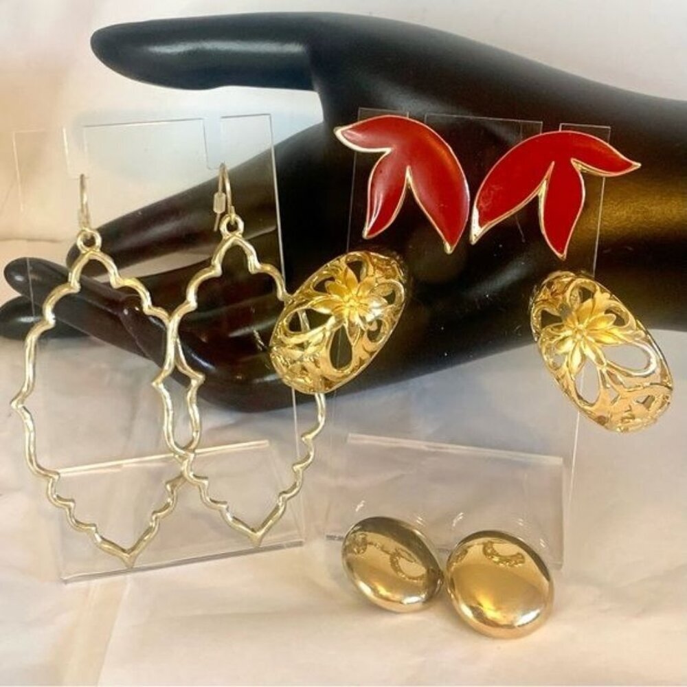 Vintage Gold Tone Earrings 4 Pair